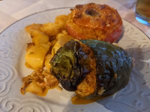 Stuffed tomatoes and peppers at The Passing in Crete