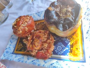 Stuffed tomato and pepper at The Passing in Crete