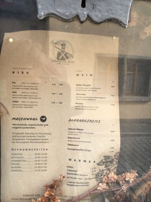 Wall menu at Landwehr - Bräu am Turm in Rothenburg Ob Der Tauber