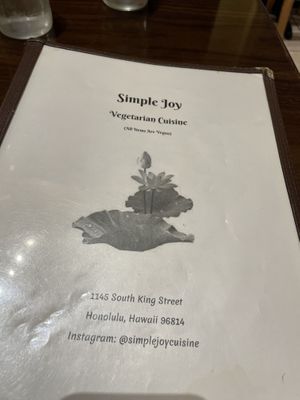 Menu  at Simple Joy in Honolulu