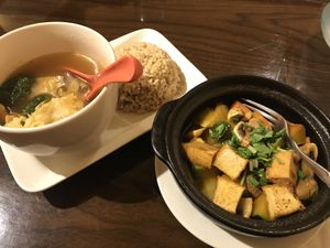 Veg claypot with sides that come with it    at Simple Joy in Honolulu