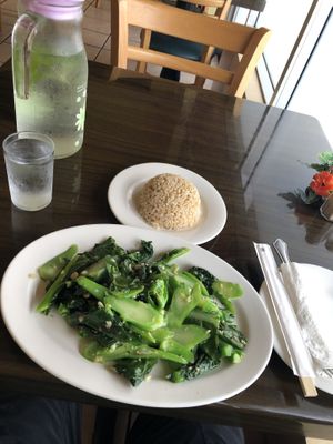 Chinese Broccoli Garlic & brown rice at Simple Joy in Honolulu