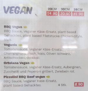 Vegan section of menu at Daily Pizza in Luzern