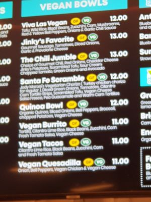 Nice to see Vegan section.  They dont have printed on menus yet so need to read board. at Jinky's Cafe in West Hills