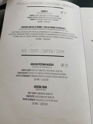 Menu 1 at Restoran Galija in Crikvenica