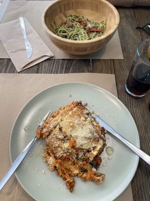 Lasagna & cucumber noodles  at El Med Veg in Tenerife