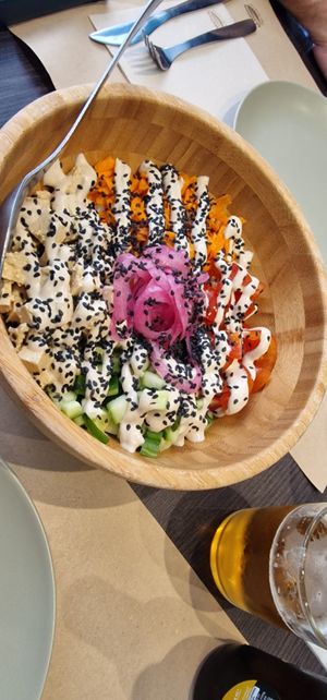 Poke bowl, which we shared it was so big. at El Med Veg in Tenerife