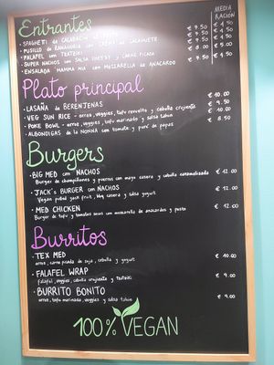 Menu at El Med Veg in Tenerife