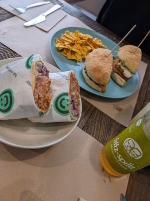 Burger and burrito at El Med Veg in Tenerife
