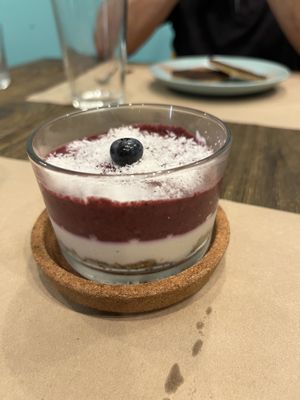 Blueberry Cheesfake (great name)  at El Med Veg in Tenerife