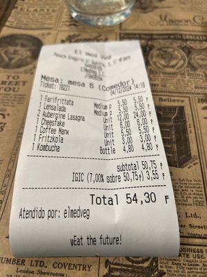 Three courses with drinks for two  at El Med Veg in Tenerife