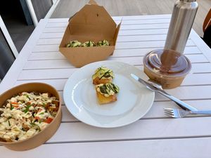 Take-away, quinoa salad, focaccia  and apple pie. at El Med Veg in Tenerife