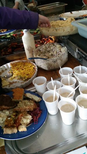 Dishing up, this day it was buffet style, other days they might serve you at Ungdomshuset Folkekøkken in Copenhagen