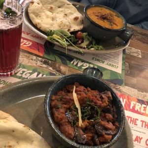 Vegan naan and aubergine/dal  at Tamatanga in Leicester