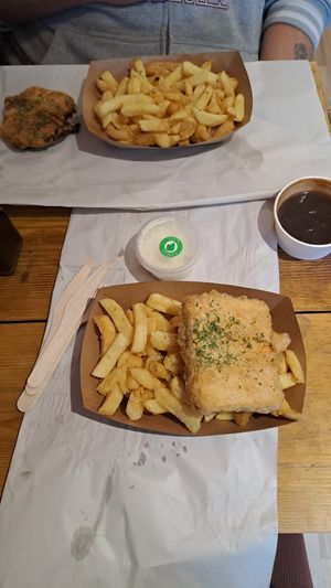 Tofish with chips and vegan tartar at Athena B in Portslade