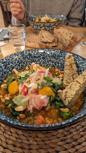 Yummy food of the day interesting mix of flavors and textures, very boring dessert and tasteless dessert. I think is overpriced... But one of the few vegan options around. at Le Nid in Dijon