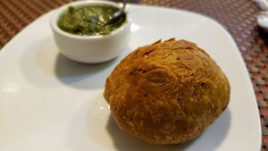 Kachori (R$5). Vegan by default. Overcooked and too crispy. at Tempero Indiano in Sao Paulo