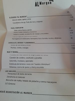 Menu, July 2021 at Restaurante Al Margen in Bilbao