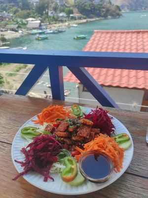 Big salad with tempeh at The Fifth Dimension in San Pedro La Laguna