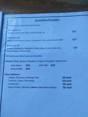 Menu - drinks at The Fifth Dimension in San Pedro La Laguna