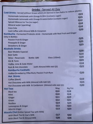 Menu   at The Fifth Dimension in San Pedro La Laguna