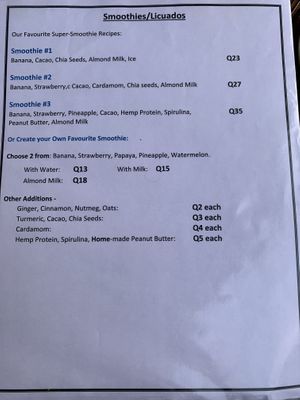 Menu   at The Fifth Dimension in San Pedro La Laguna