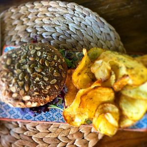 Soy burger at Esfigueral in Ibiza