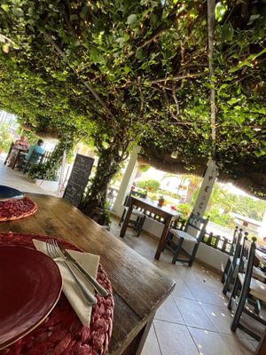 Sitting outside   at Esfigueral in Ibiza