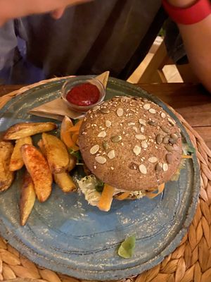 Black bean burger at Esfigueral in Ibiza