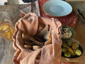 Bread with aioli and lime olives  at Esfigueral in Ibiza