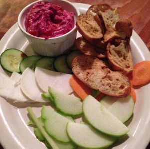 pomegranate beet hummus & veggies at Green Goddess in New Orleans