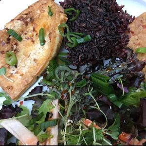 tofo & red rice at Green Goddess in New Orleans