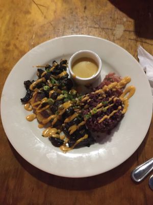Potato pancake with mushrooms and red rice at Green Goddess in New Orleans