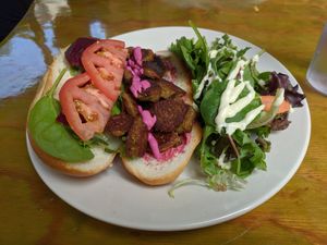 Falafel poboy with beet hummus was amazing at Green Goddess in New Orleans