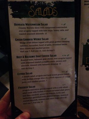 entrees - Nov. 2014 menu at Green Goddess in New Orleans