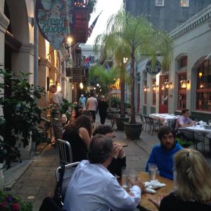 note that the place is full while fancy place on the other side of street is empty at Green Goddess in New Orleans