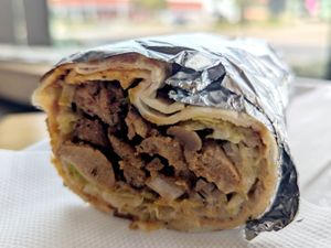 Succulent vegan kebab with homemade vegan meat. Absolutely delicious: juicy, banging flavour, and worth going out of your way to get. at Portz Kebab & Grill in Ocean Grove