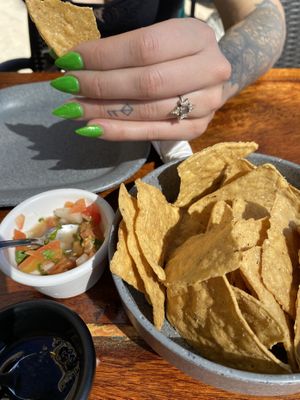 Pico de gallo and a very spicy and delicious chile oil  at La Lunita in Akumal