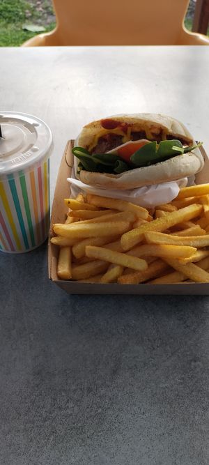 Vegan cheeseburger and vegan deluxe frappe choc mint blast at RSPCA Black Cat Café in Wacol