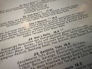 menu  at GAO Vegan in Leipzig