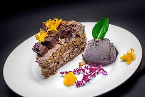 Chocolate cake at Hummus Falafel in Playa Del Carmen