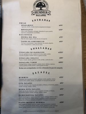 Menú at Hummus Falafel in Playa Del Carmen