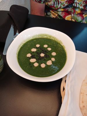 Crema del día ( coco y espinaca) at Hummus Falafel in Playa Del Carmen
