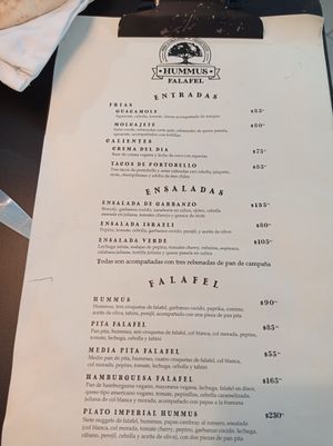 Menú at Hummus Falafel in Playa Del Carmen