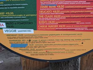 Menu panini at Lago Verde in San Vincenzo