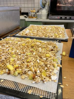 Roasting nuts and seeds at Noon Good Food in Urla