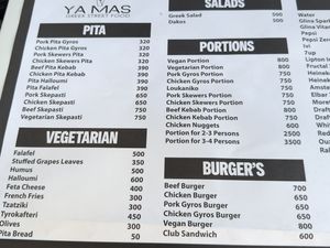 Menu  at Ya Mas in Vlore