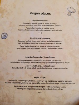 Vegan options on menu at Birra Birra in Mykonos