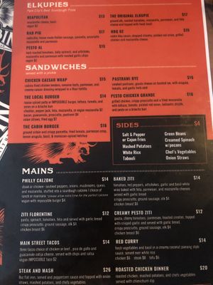 Menu at The Cabin in Park City