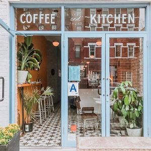Exterior storefront of Cafe Alula in Greenpoint at Cafe Alula in Brooklyn